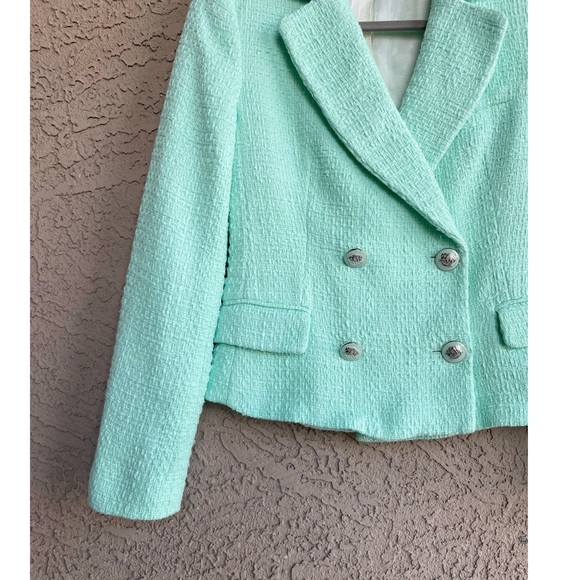ZARA BLOGGER 2 Piece Co-ord Set Mint Green Textured Blazer Suit Jacket & Skort S - Picture 14 of 17